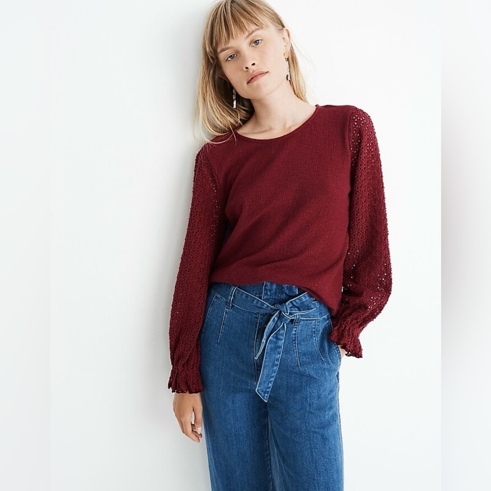 Madewell Burgundy Knit Puff-Sleeve Sweater